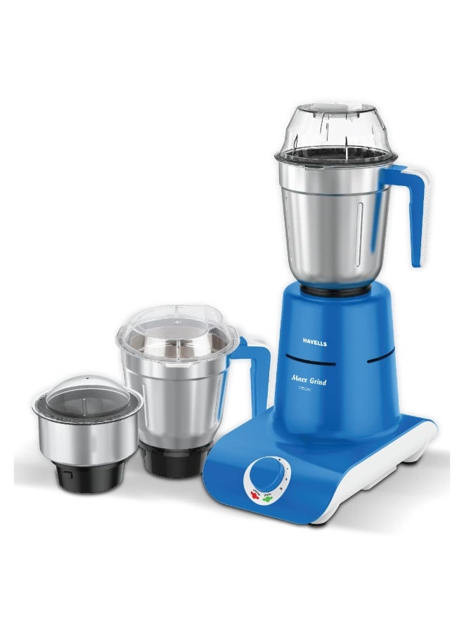 Havells Maxx Grind 750 watt Mixer Grinder with 3 Wider Mouth Stainless Steel Jar, Hands Free Operation, SS-304 Grade Blade, Overload Indicator & 5 Year Motor Warranty (Blue). - Image 1